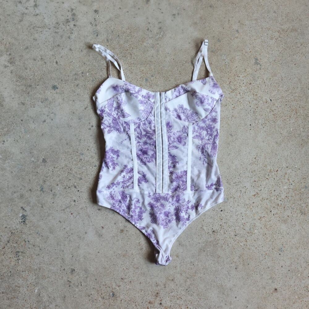 Free People Purple Floral Corset Bodysuit Size Small Coquette Romantic